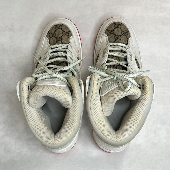 Gucci White Leather GG Monogram High-Top Sneakers Size 7 Mens Basketball Shoes - Picture 8 of 15